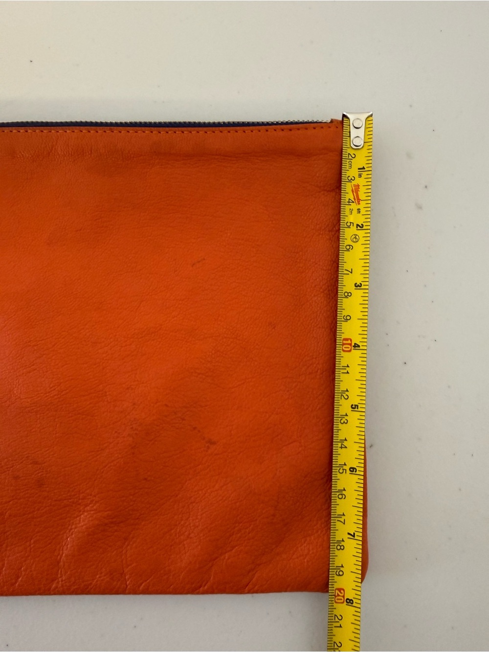 Clare V. Los Angeles Orange Leather Zip Clutch Pouch Wristlet Gold Hardware - Picture 5 of 13